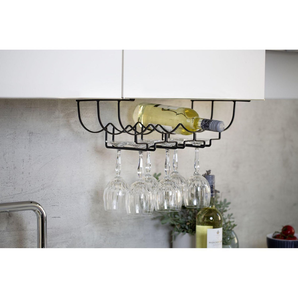 Wenko Rangement de placard cuisine - Porte bouteilles et verre - Noir