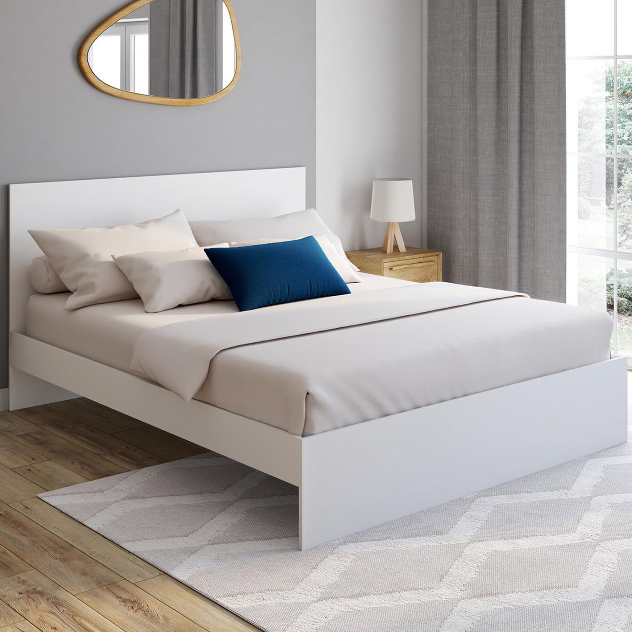 ID MARKET Lit double omaha avec tête de lit et sommier 160 x 200 cm blanc