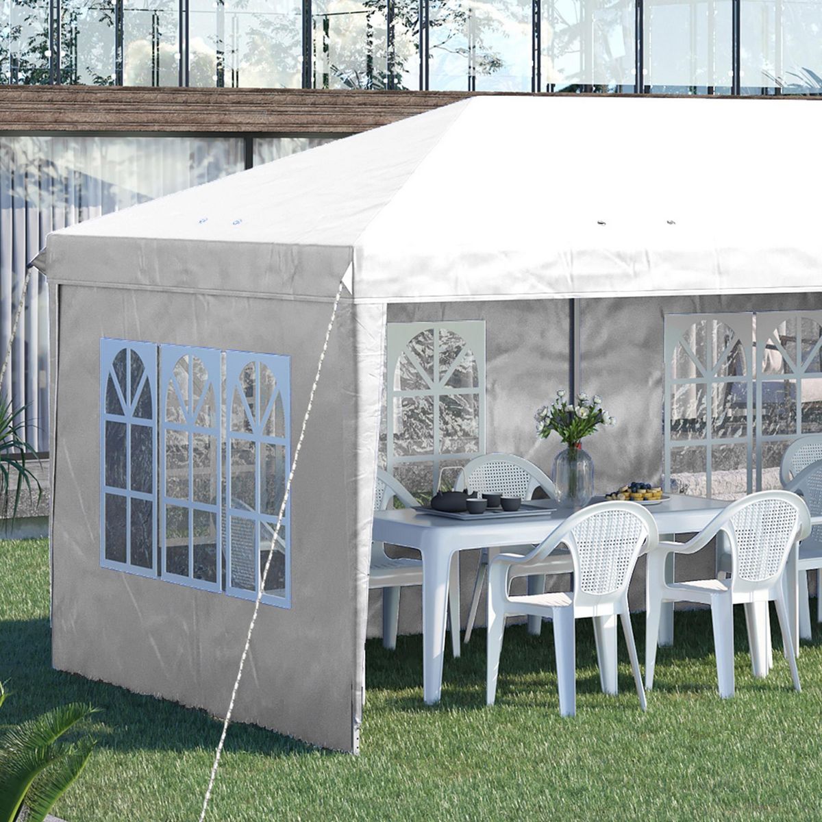OUTSUNNY Tonnelle pop up pliante - barnum pliable - 4 cotés démontables - 4 fenêtres - acier oxford haute densité blanc