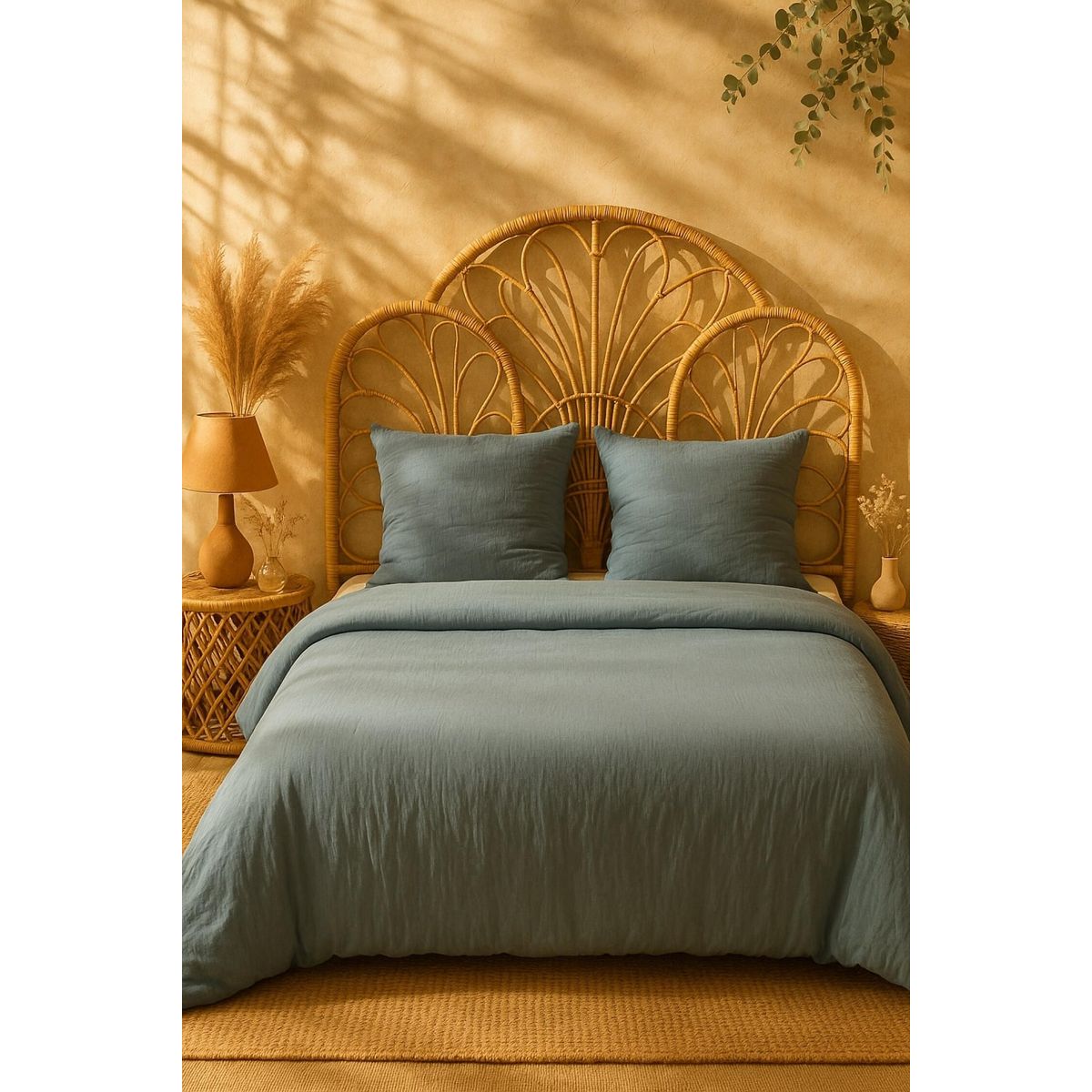 Les Ateliers du Linge Parure Gaze De Microfibre 240x220cm Bleu Petrole