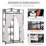 Voir la diapositive 5 : HOMCOM Armoire penderie multi-rangement - 5 étagères - dim. 84L x 42l x 158,5H cm - métal noir motif fleurs 2 rideaux blanc