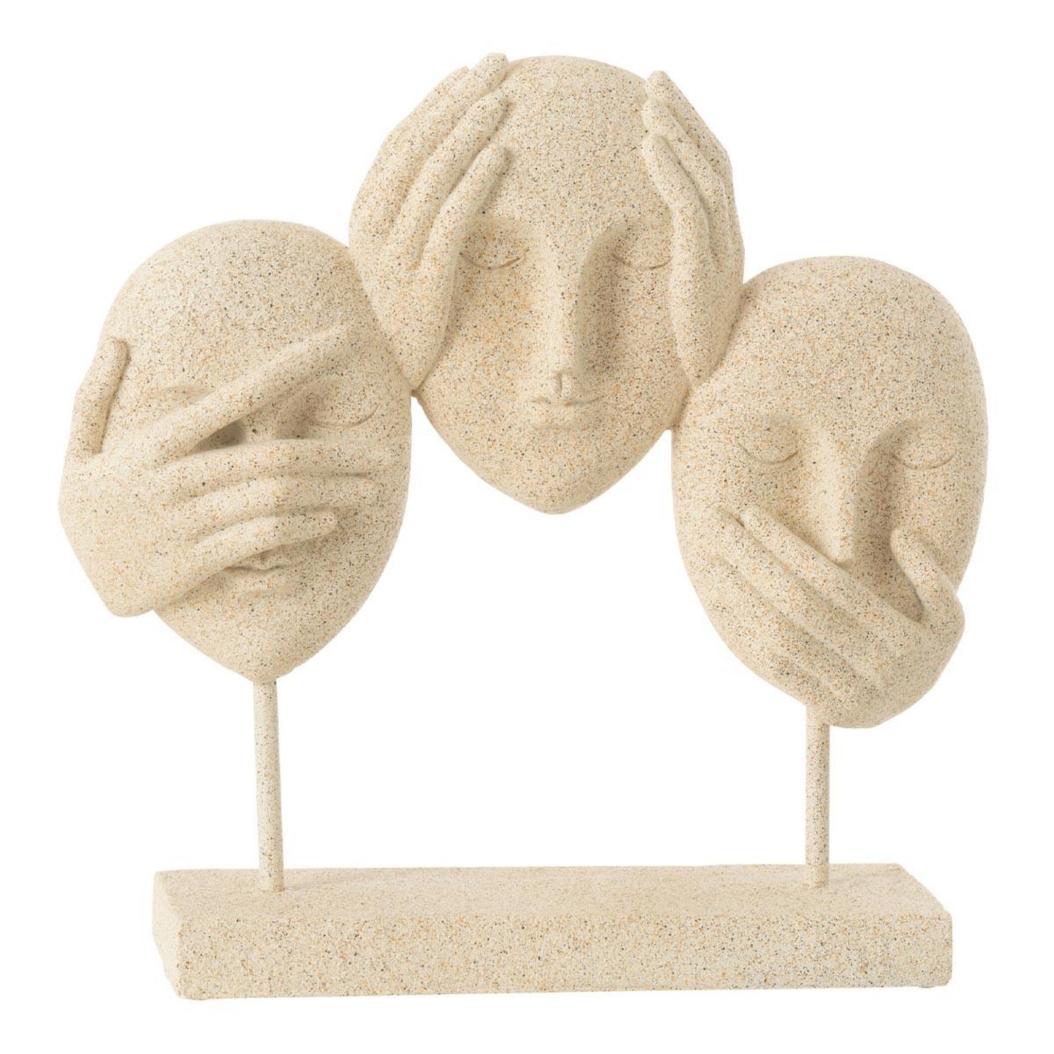 J-LINE Statuette 3 visages sur socle  morris  30cm beige