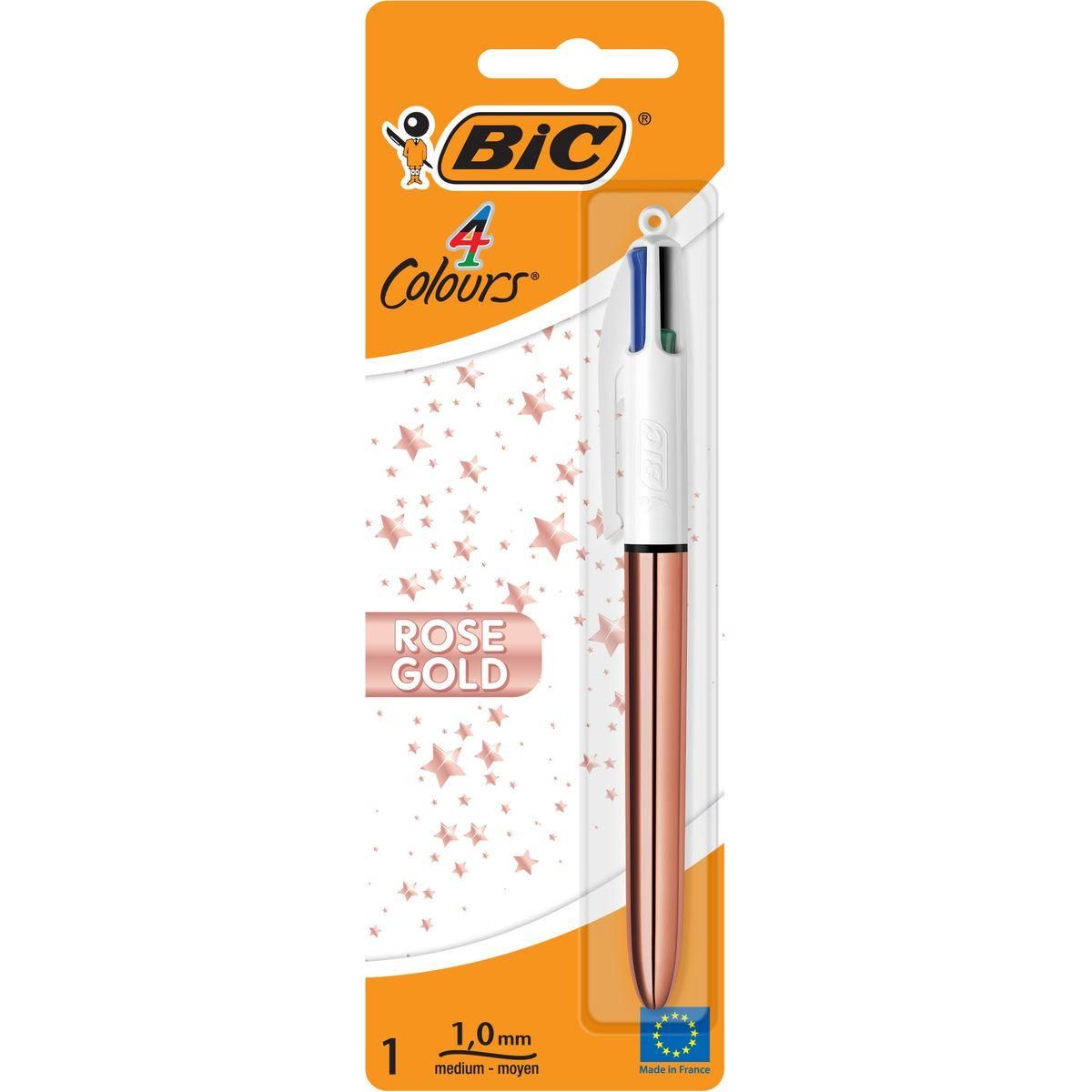 BIC Stylo bille 4 couleurs rétractable pointe moyenne rose gold