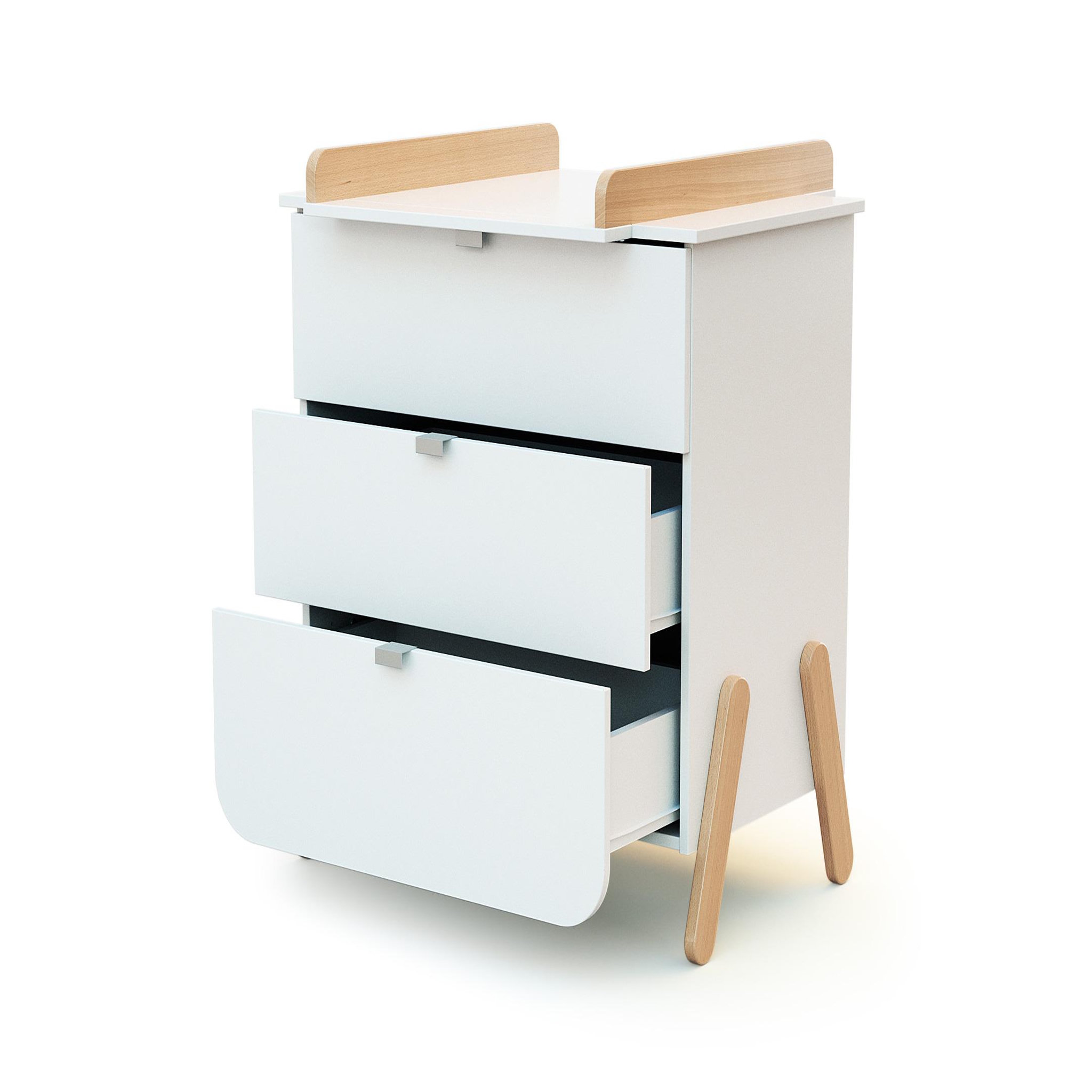 Voir la diapositive 6 : AT4 Lit bébé évolutif, commode à langer et armoire blanc hêtre verni