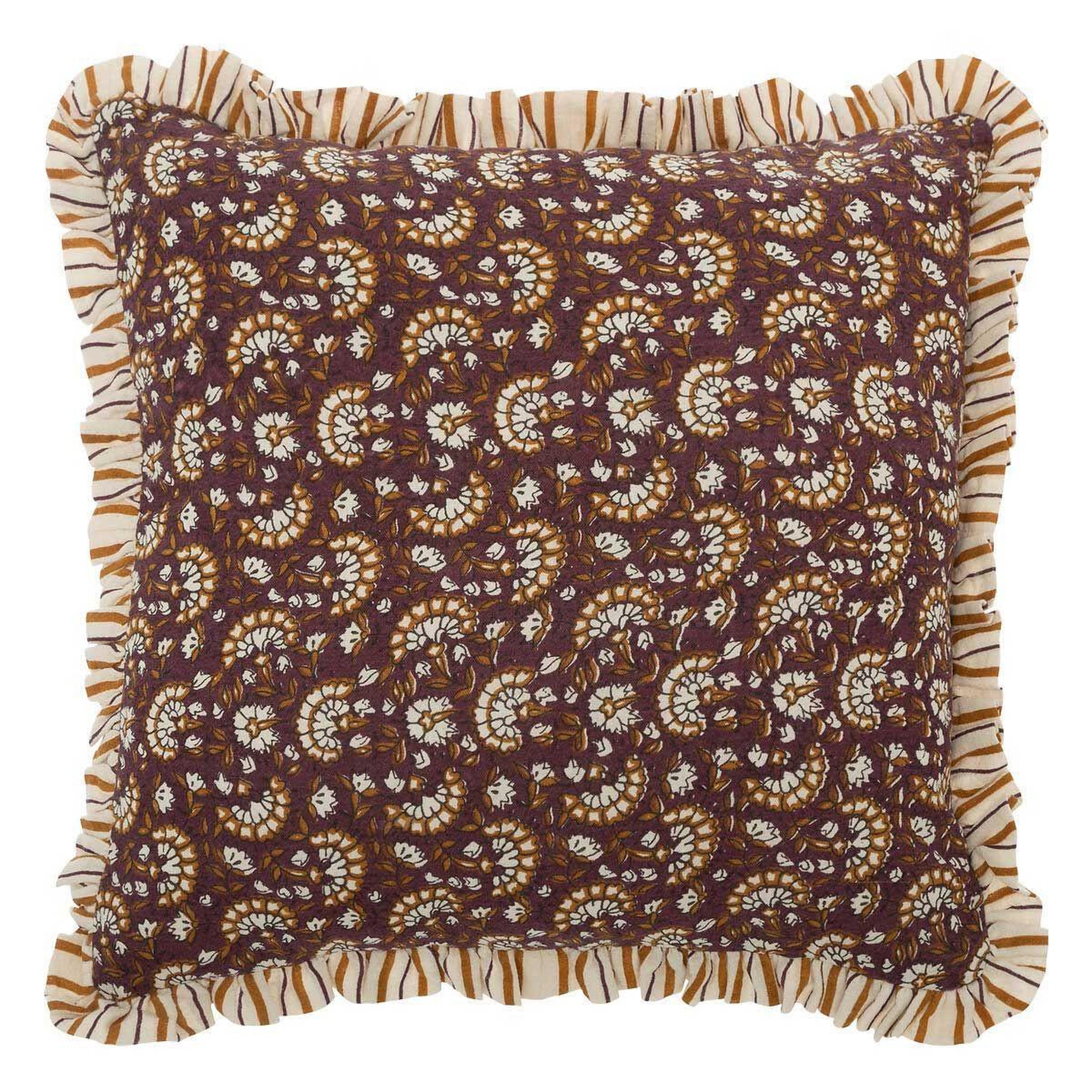 Voir la diapositive 1 : ATMOSPHERA Coussin déco à volant  indie  40x40cm violet
