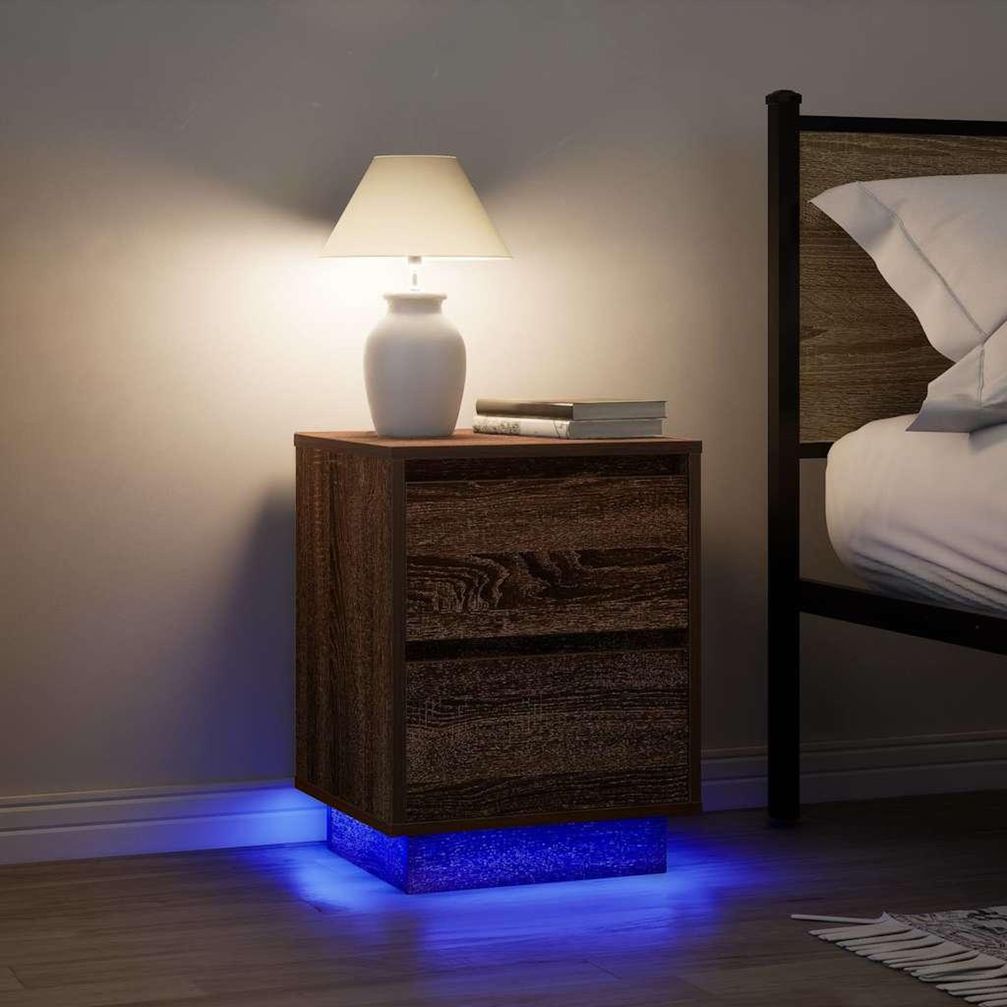 Voir la diapositive 5 : VIDAXL Table de chevet avec lumieres LED chene marron 38x34x50 cm