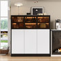 Voir la diapositive 2 : MERAX Buffet de cuisine 6 portes 0 tiroir - 100 cm noir+blanc led panneau de particules