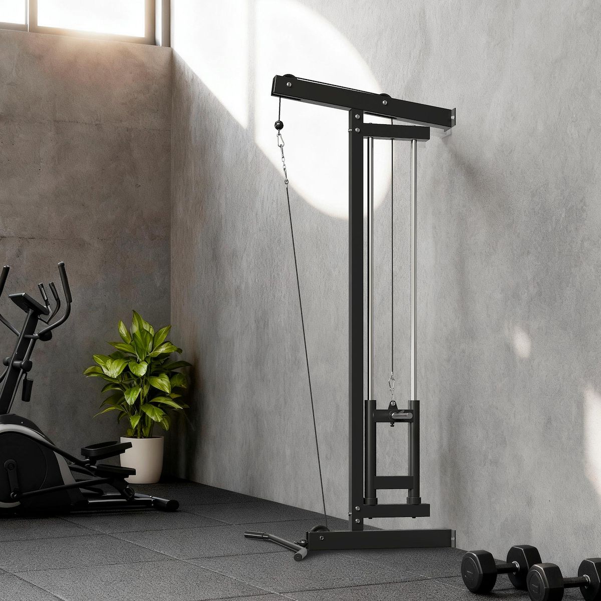 HOMCOM Lat pulldown machine poulie haute et basse - home lat machine murale - charge par disques