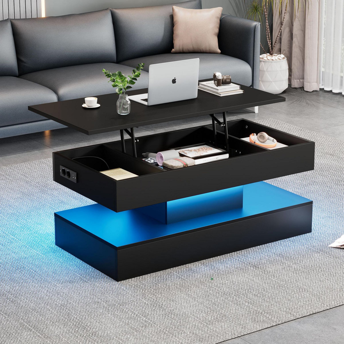 MERAX Table Basse Avec Plateau Relevable Noir