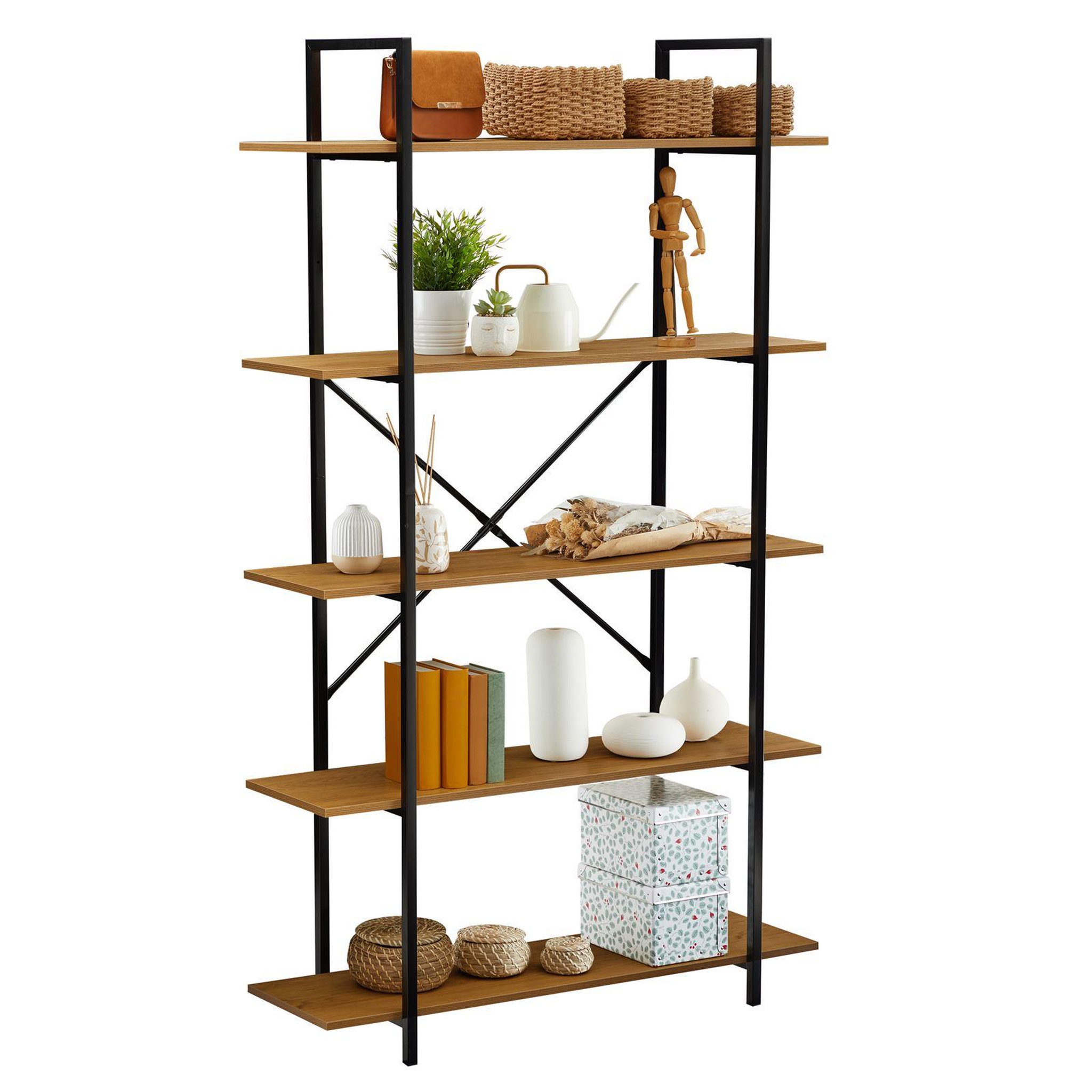 Voir la diapositive 1 : IDIMEX Étagère de rangement 5 tablettes meda en mdf et métal