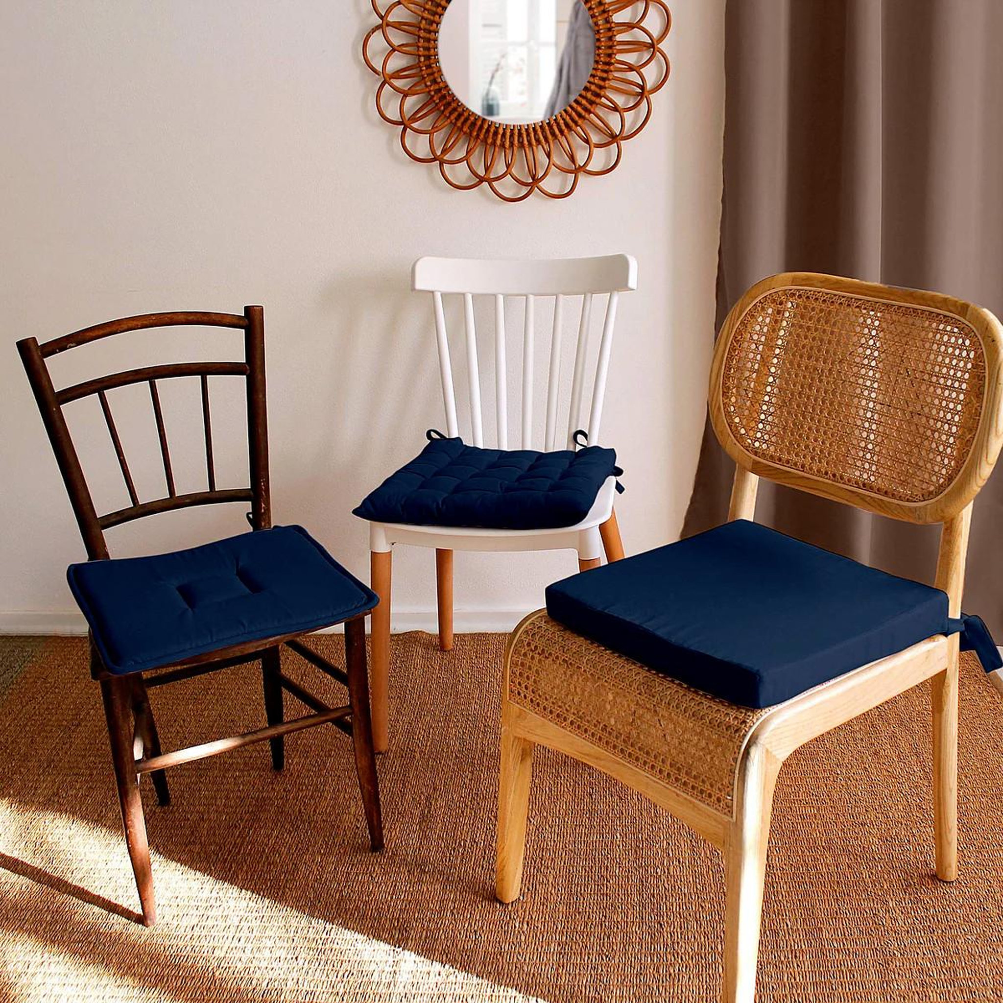 Voir la diapositive 2 : TOILINUX Galette de chaise uni effet Bachette - 40 x 40 cm