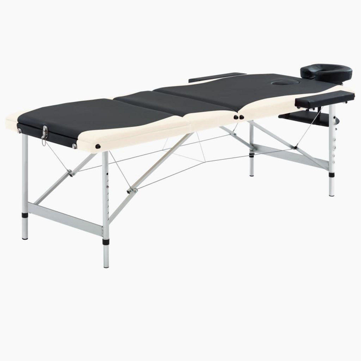 VIDAXL Table de massage pliable 3 zones Aluminium Noir et beige