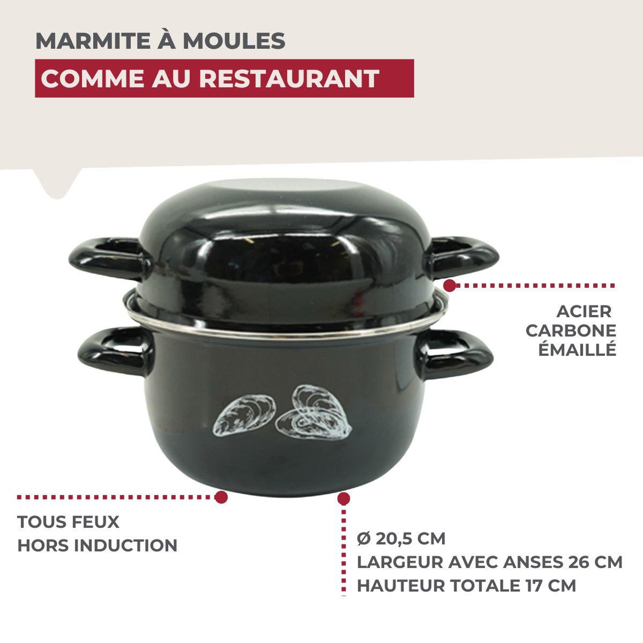 Voir la diapositive 3 : Fackelmann Marmite à moules émaillée 20,5 x 26 x 17,5 cm Fackelmann