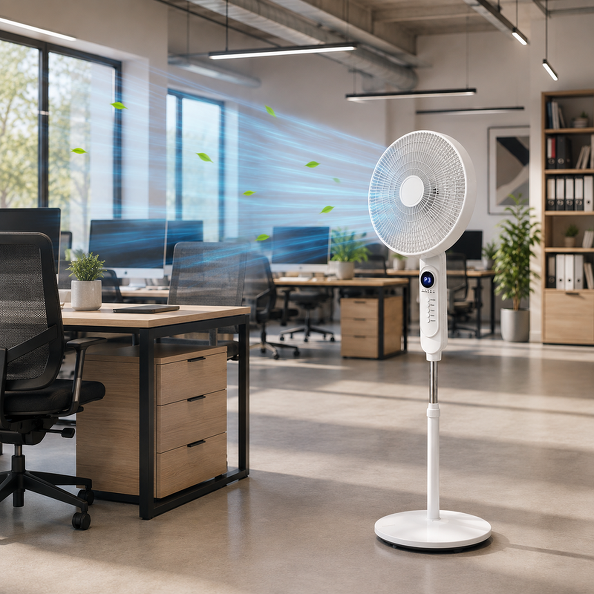 Voir la diapositive 3 : Ventilateur sur pied avec télécommande et écran led 40 cm – 45w