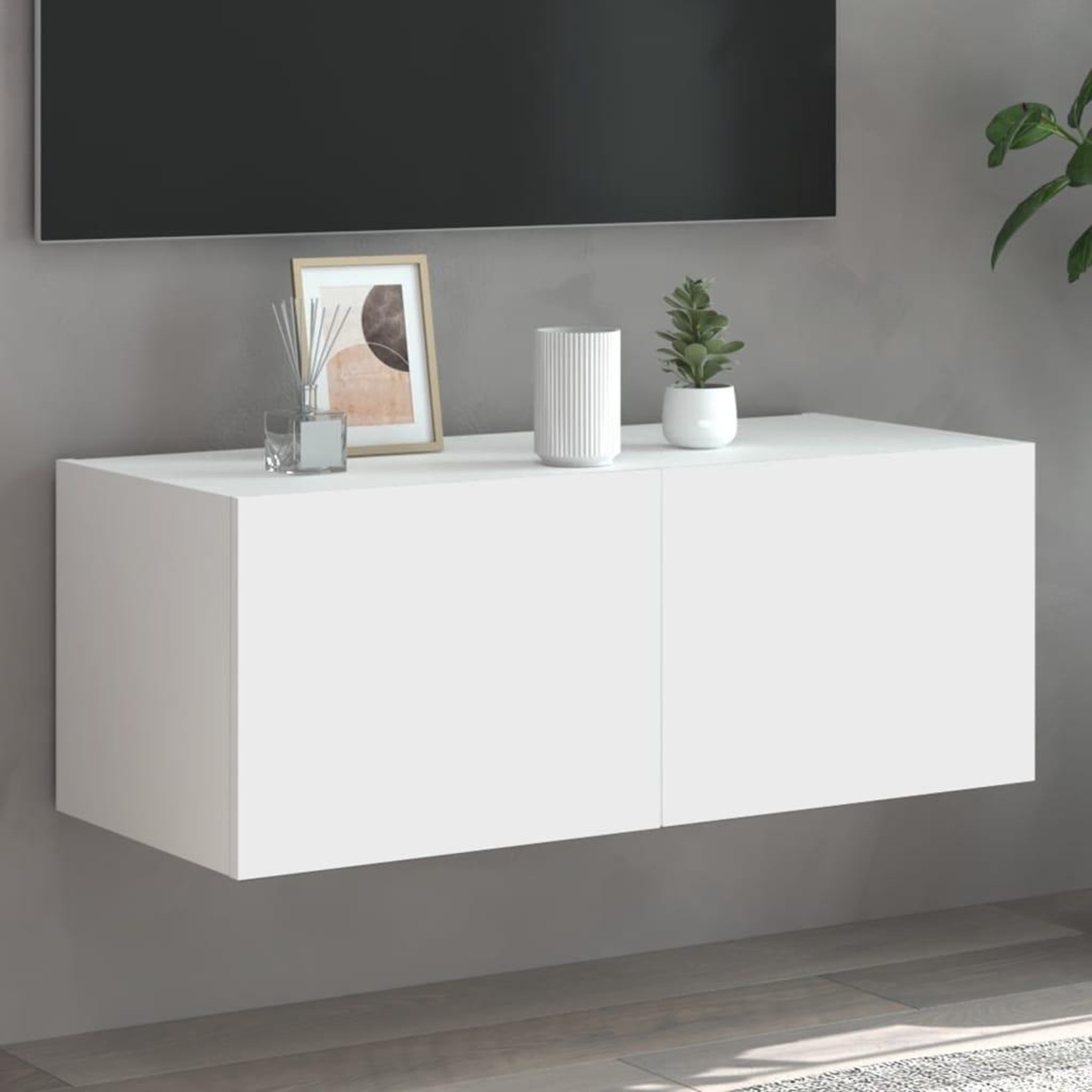 VIDAXL Meuble TV mural avec lumieres LED blanc 80x35x31 cm