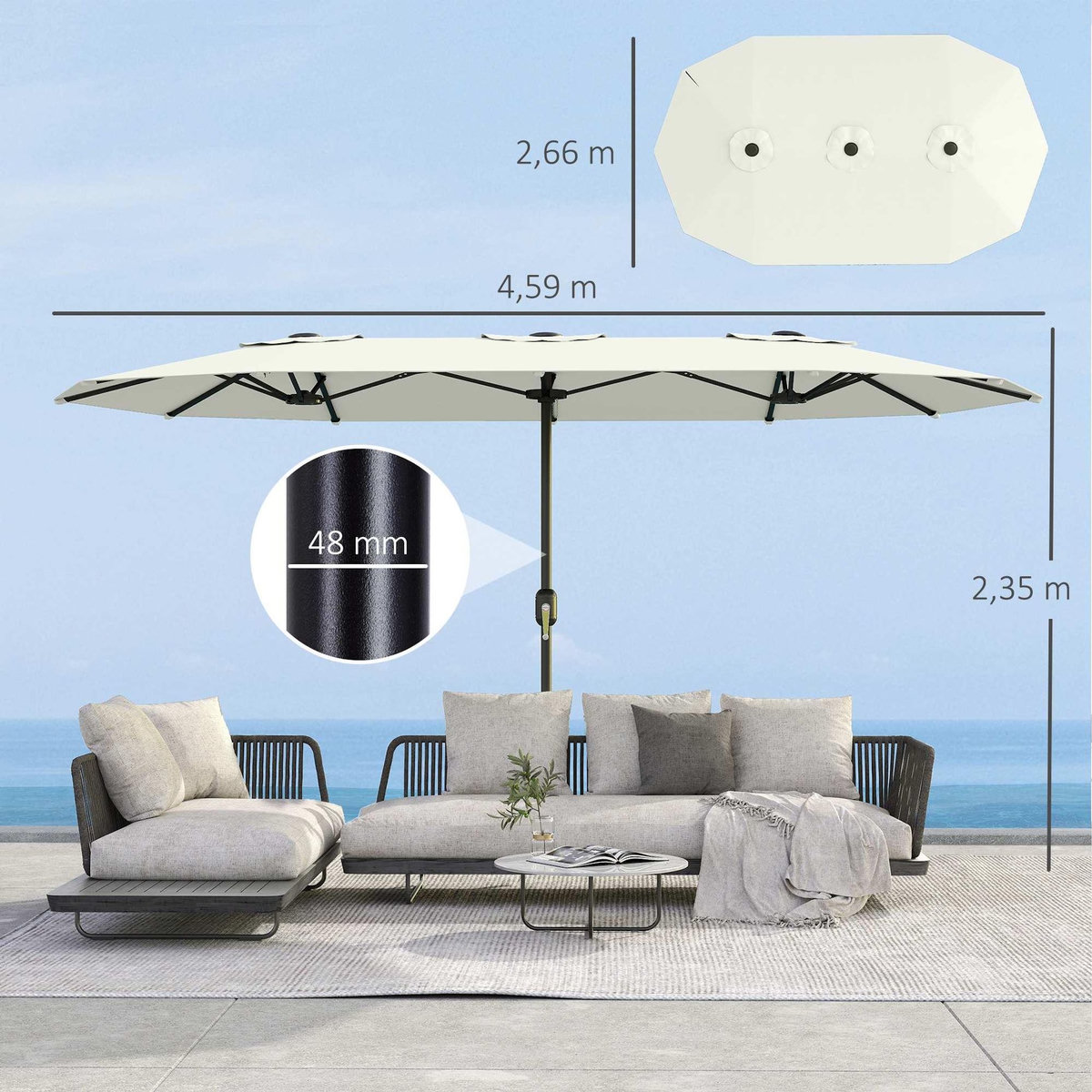 OUTSUNNY Parasol de jardin double XXL manivelle UV50+ housse de protection incluse crème