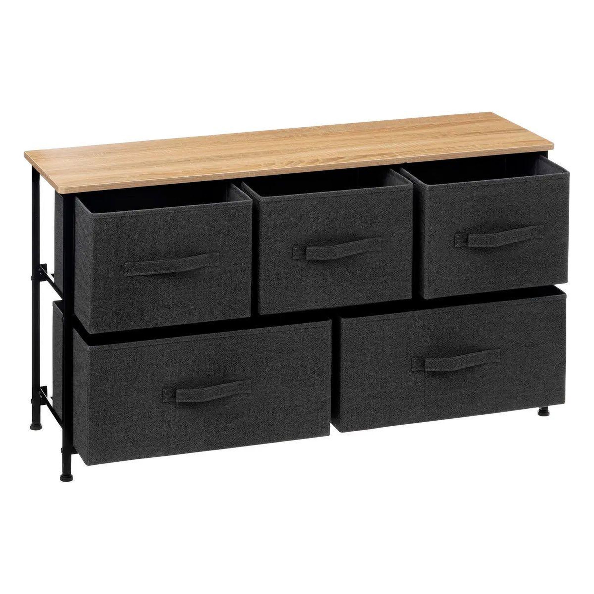 Voir la diapositive 2 : FIVE Commode basse 5 tiroirs  tissa  100cm gris foncé