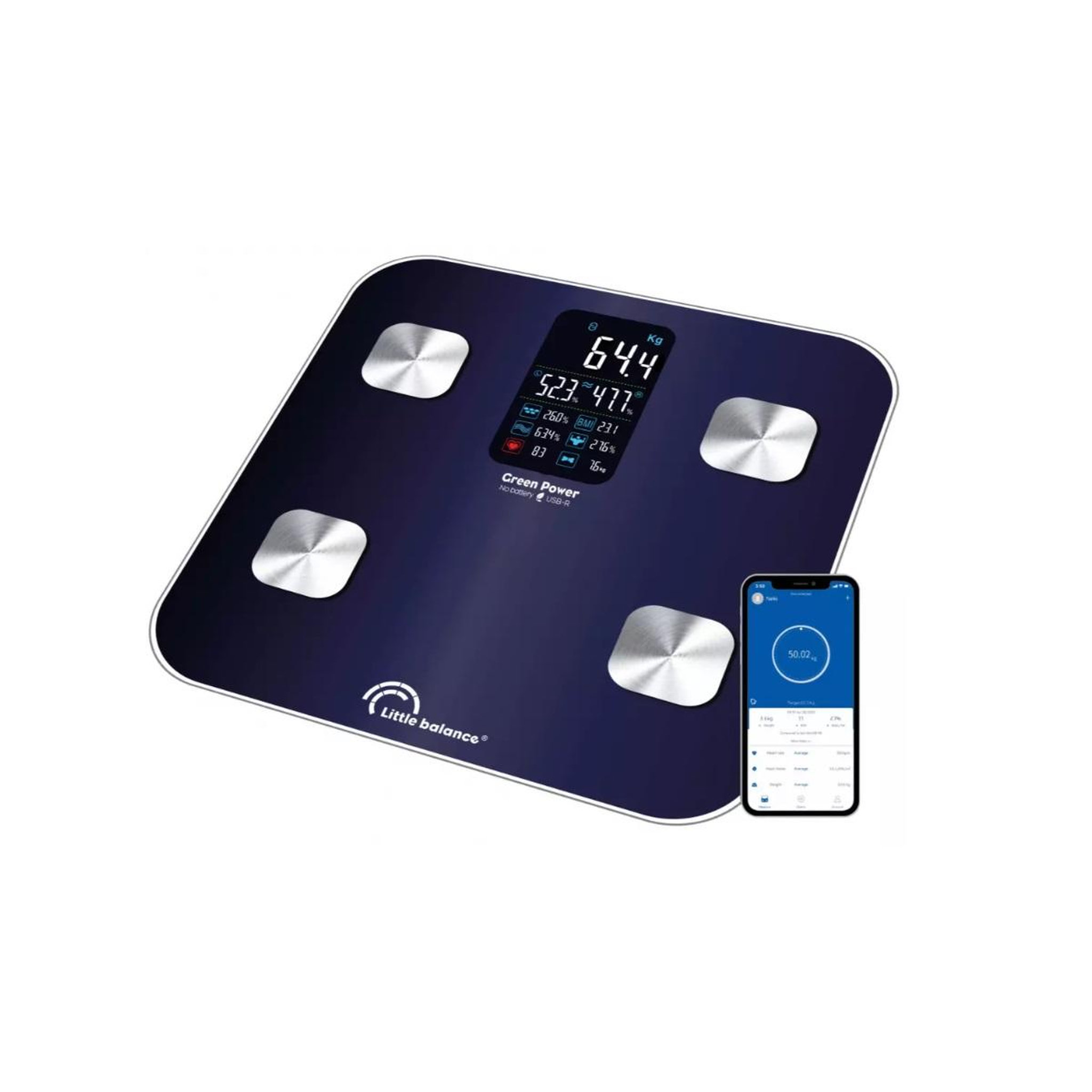 Voir la diapositive 2 : LITTLE BALANCE Impédancemètre connecté 180kg/100g bleu - 8661