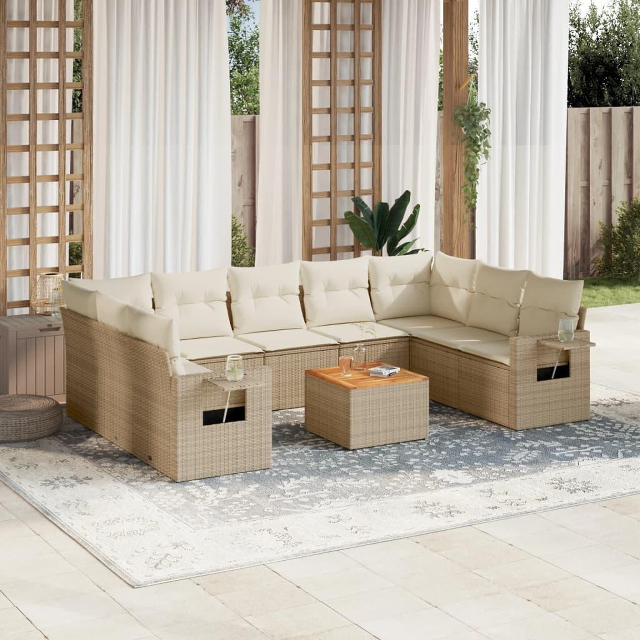 VIDAXL Salon de jardin avec coussins 10 pcs beige resine tressee