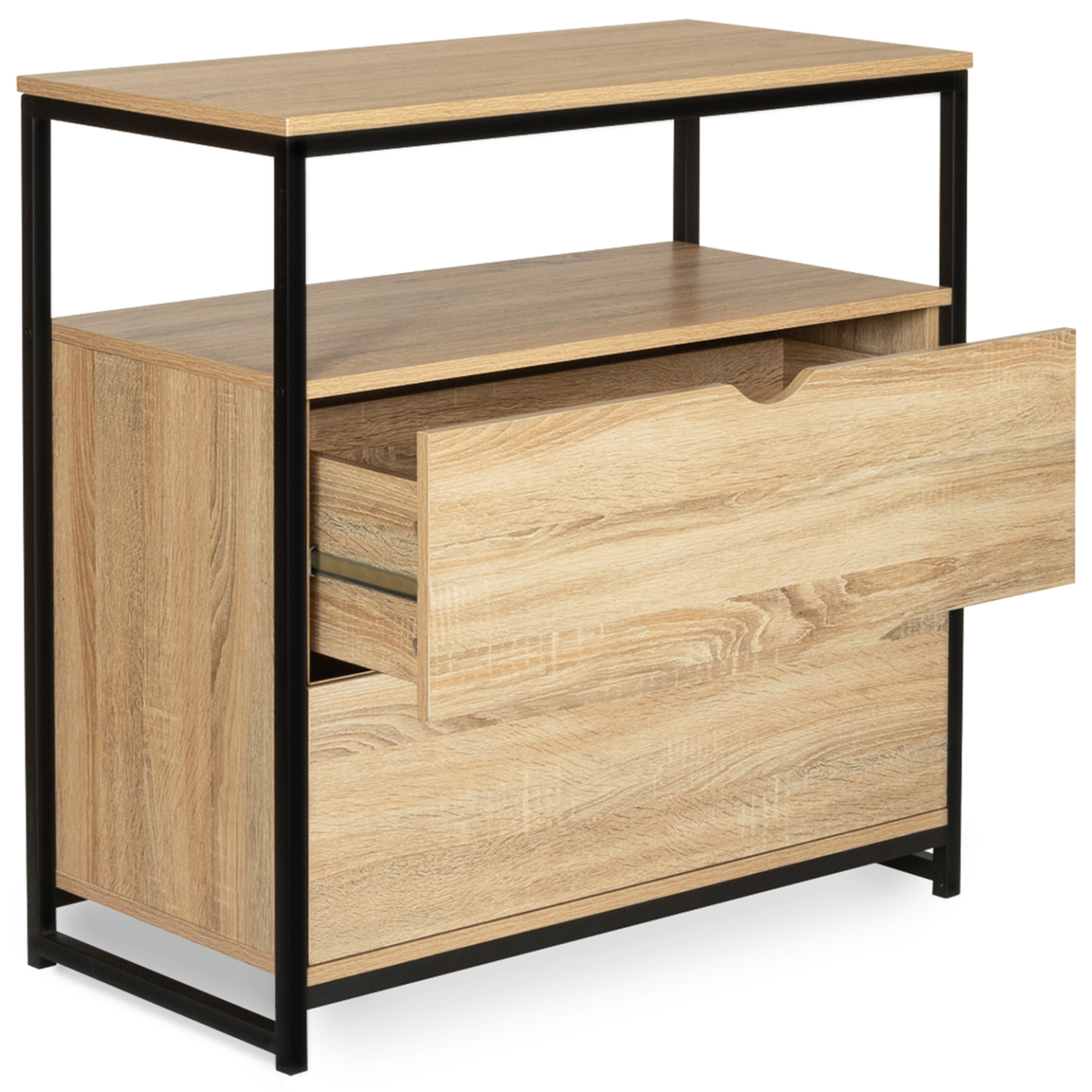 Voir la diapositive 4 : ID MARKET Commode 2 tiroirs detroit 80 cm design industriel avec étagère