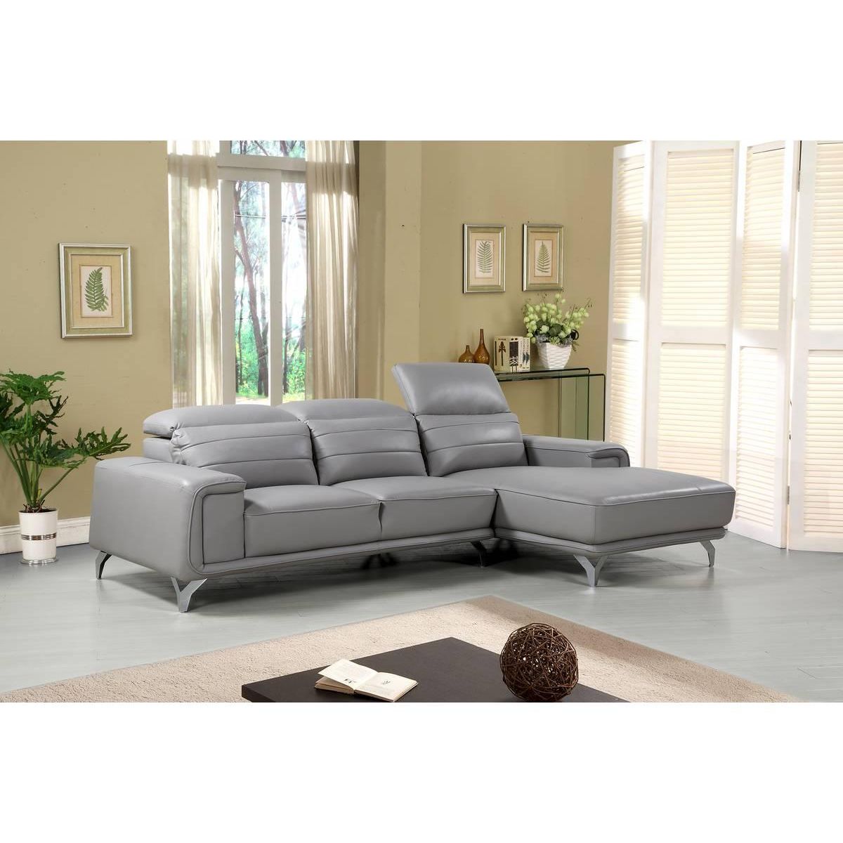 Habitat et Jardin Canapé d'angle cuir reconstitué et PVC  Leicester  - 4 places - Gris clair - Angle gauche