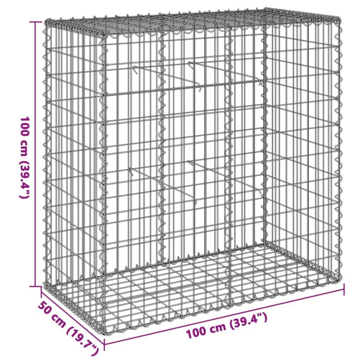 VIDAXL Panier gabion avec couvercle 100x50x100 cm fer galvanise