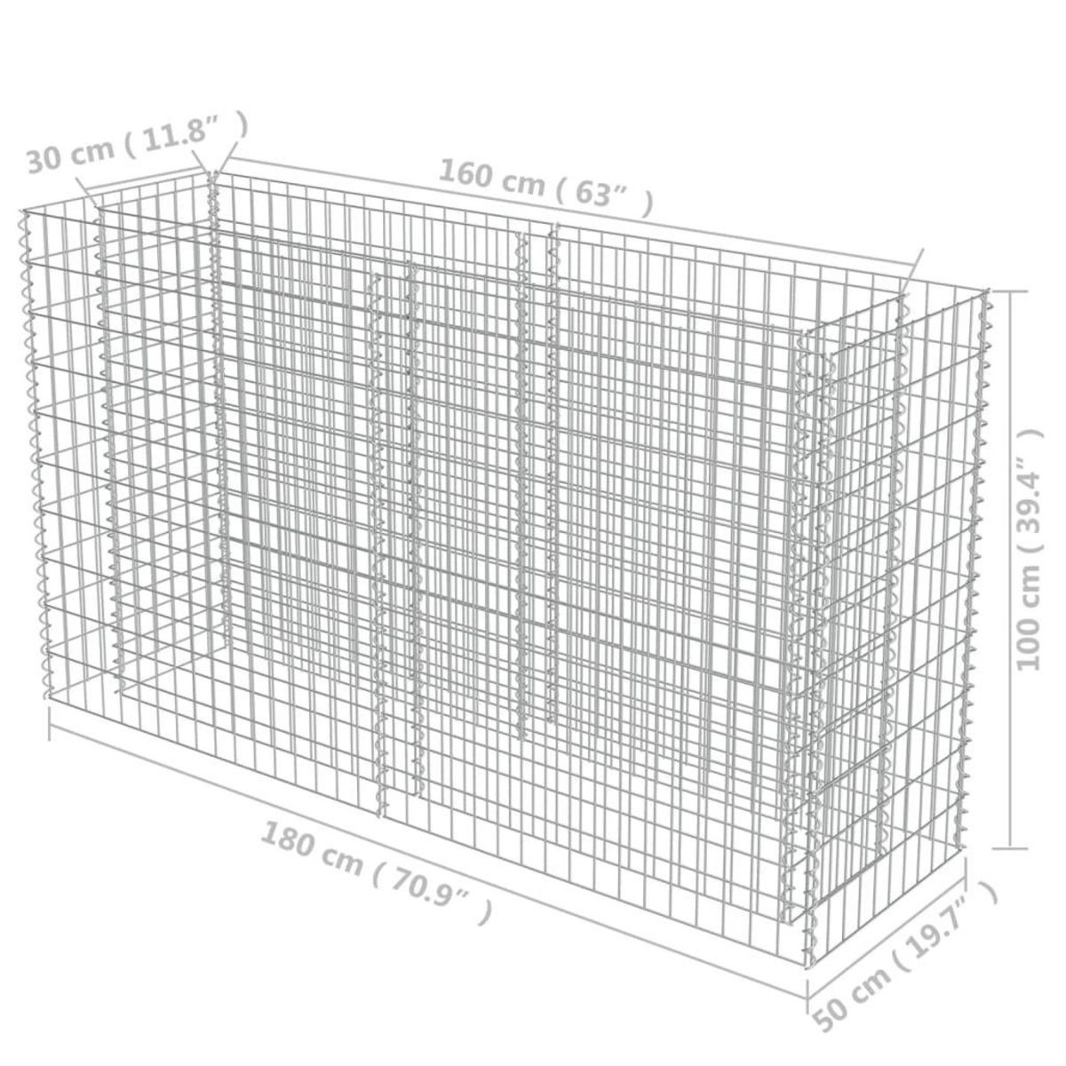 VIDAXL Lit sureleve a gabion Acier galvanise 180x50x100 cm