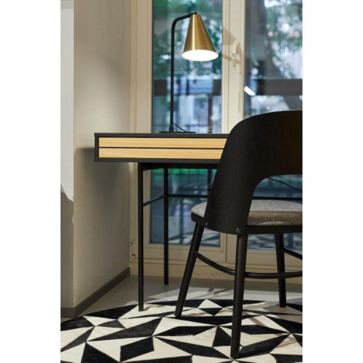 Paris Prix Bureau 2 Tiroirs en Bois  Stripe  130cm Chêne & Noir