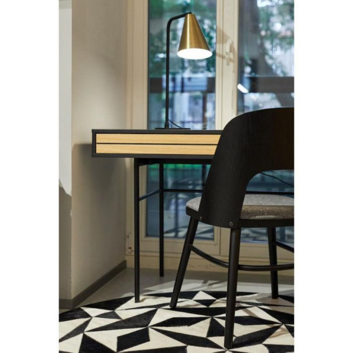 Paris Prix Bureau 2 Tiroirs en Bois  Stripe  130cm Chêne & Noir