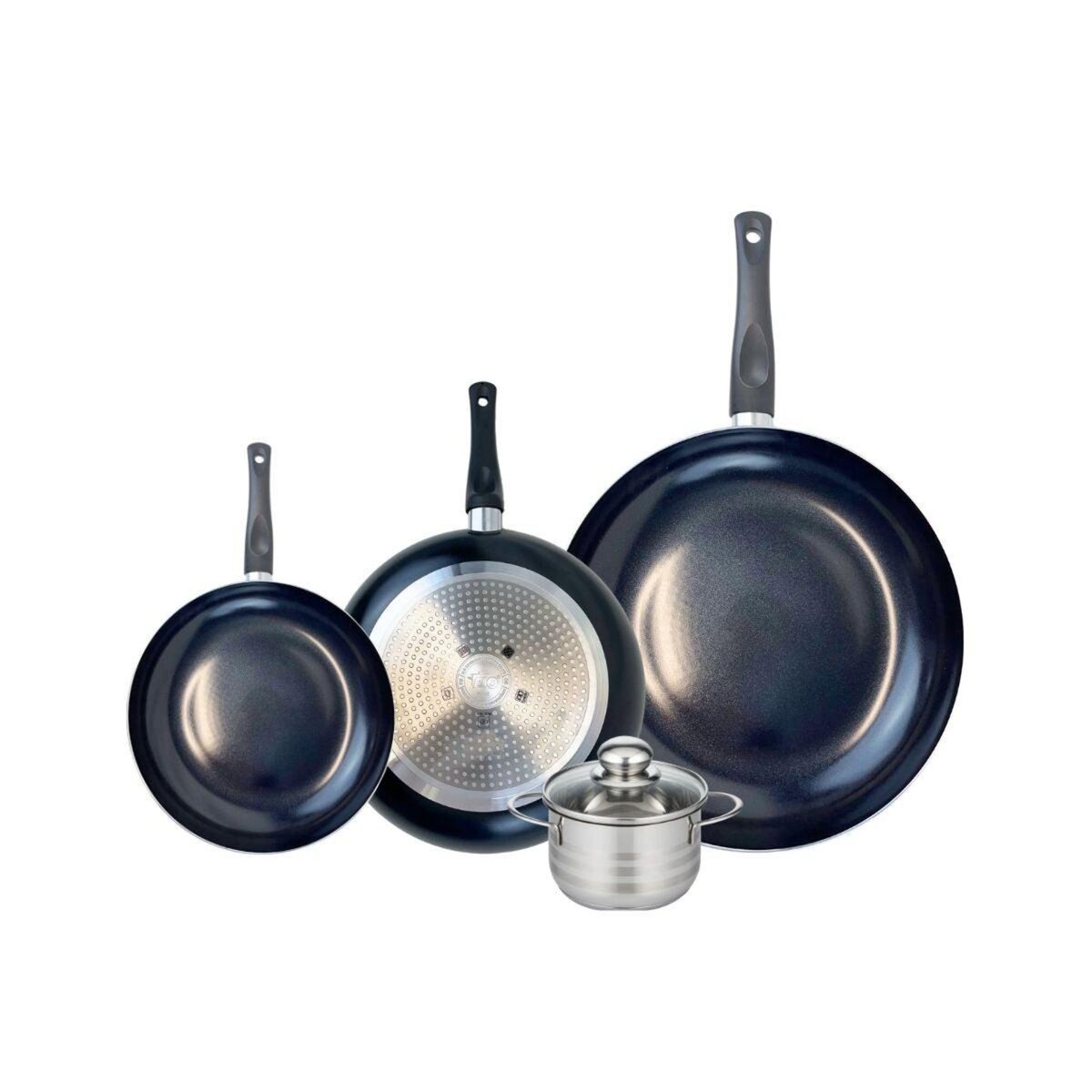 ELO Ensemble de 3 Poêles de cuisson 20, 24 et 32 cm et 1 faitout 12 cm Elo Prima Brillant