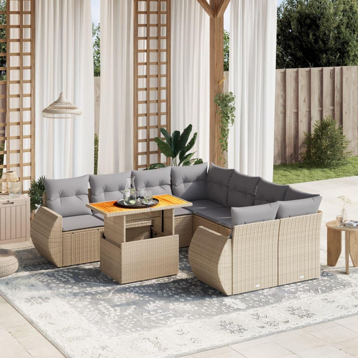 VIDAXL Salon de jardin avec coussins 9 pcs beige resine tressee