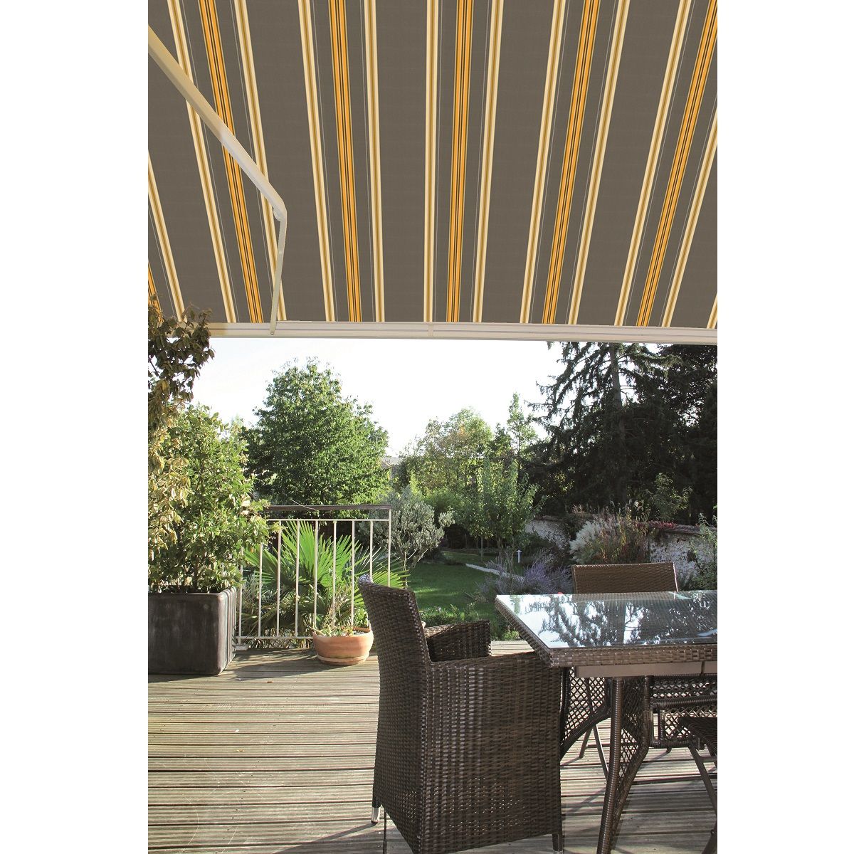 INTERSUN Store motorisé 3x2m OTTAWA toile rayée coffre intégral  blanc 