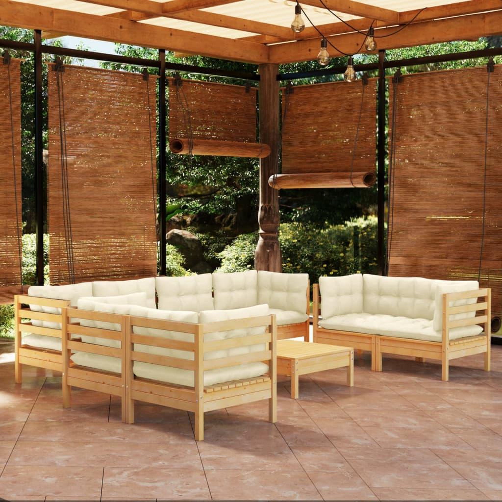 Voir la diapositive 1 : VIDAXL Salon de jardin 9 pcs avec coussins creme bois de pin massif