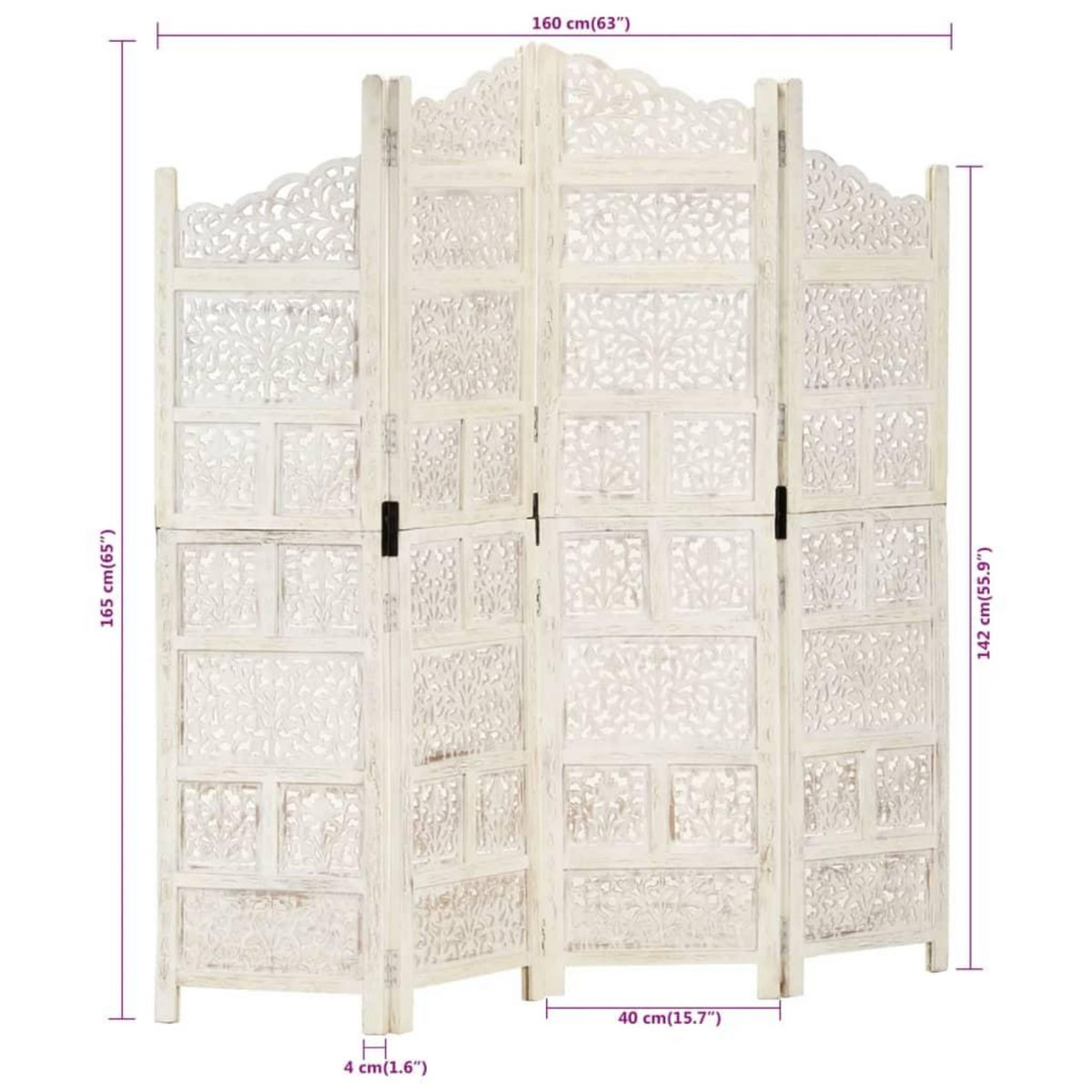 VIDAXL Cloison de separation 4 panneaux Blanc 160x165 cm Bois manguier