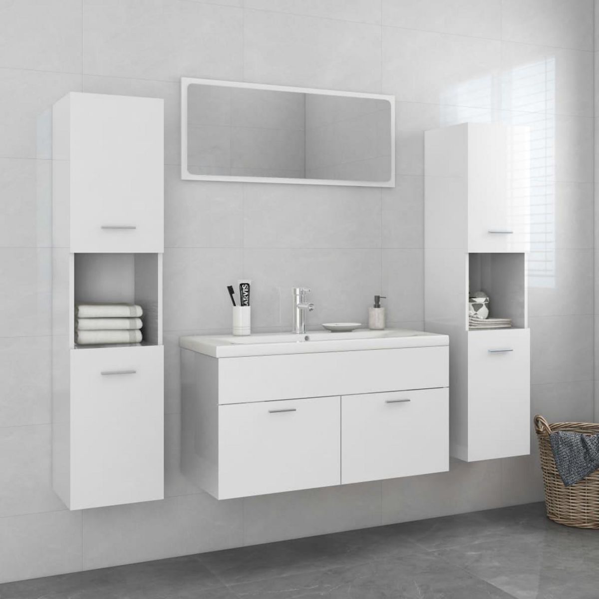 VIDAXL Ensemble de meubles de salle de bain Blanc brillant Agglomere