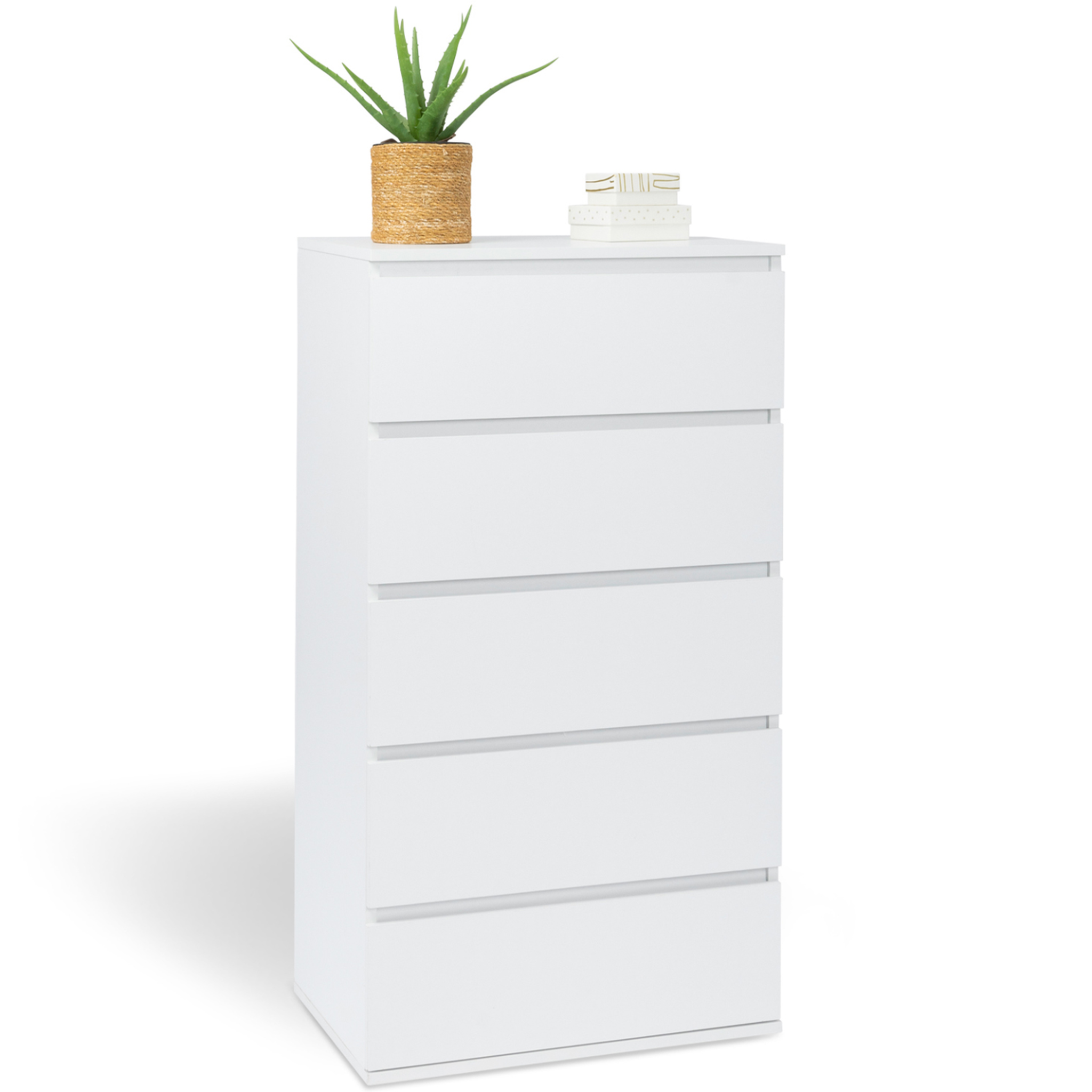 ID MARKET Chiffonnier 5 tiroirs tomi 60x40x100 cm commode semainier bois blanc