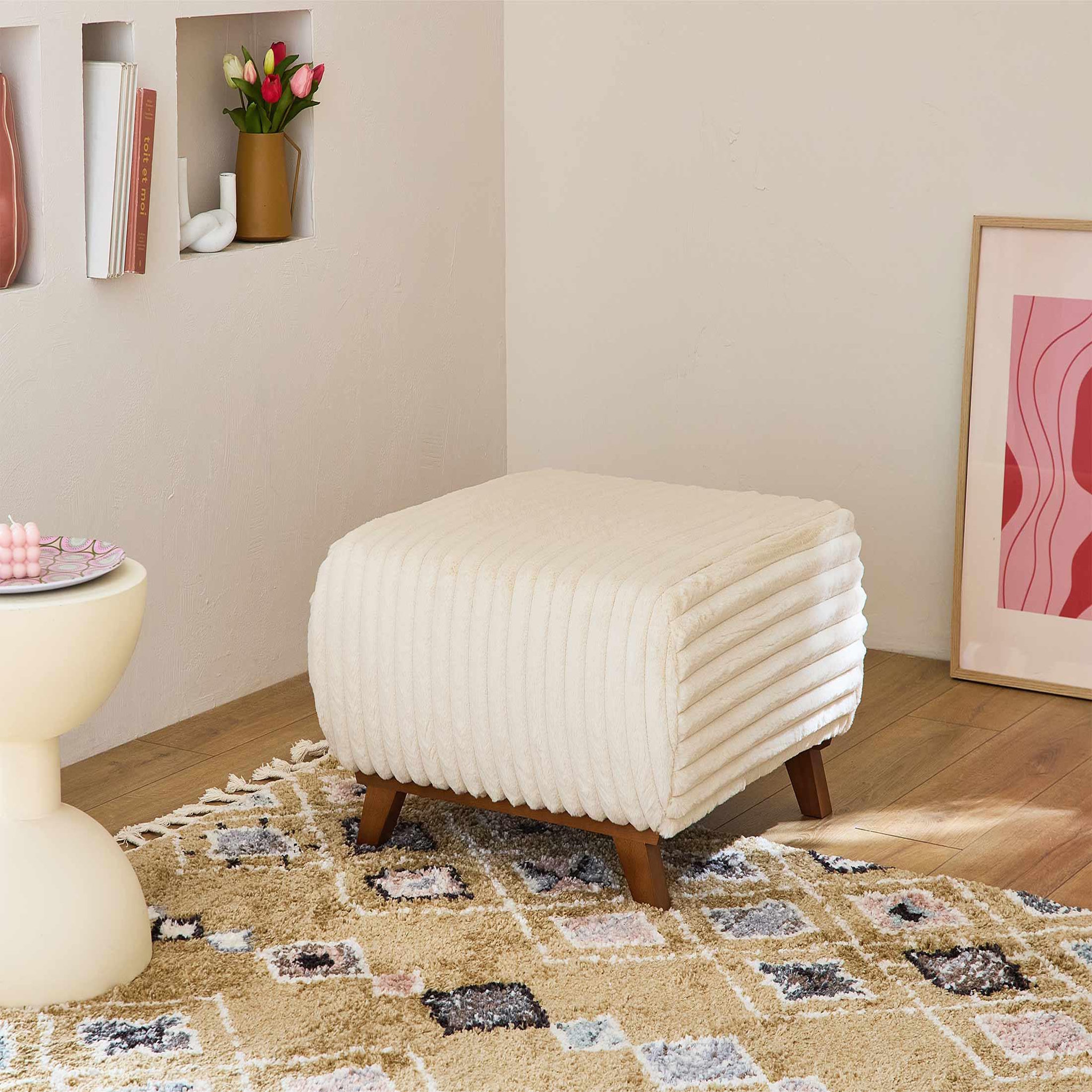 Voir la diapositive 5 : BEST MOBILIER Cristal - pouf modulable - 65 cm - en fausse fourrure côtelée