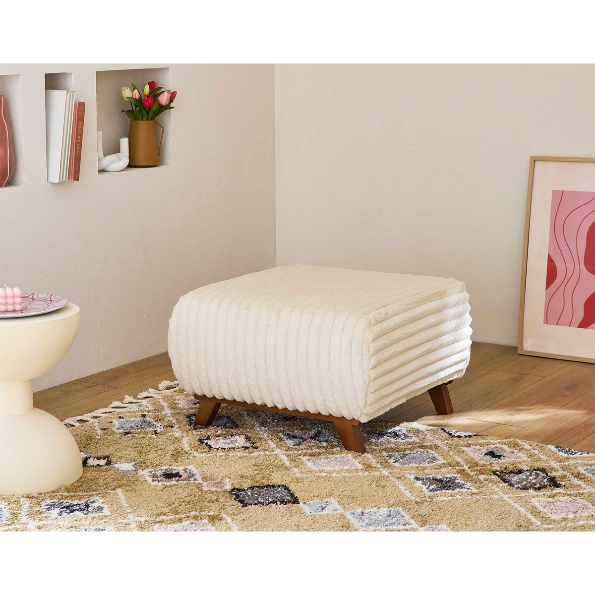 BEST MOBILIER Cristal - pouf modulable - 65 cm - en fausse fourrure côtelée