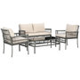 Voir la diapositive 1 : OUTSUNNY Ensemble salon de jardin 4 personnes 4 pièces - 8 coussins inclus - métal résine aspect rotin - beige gris