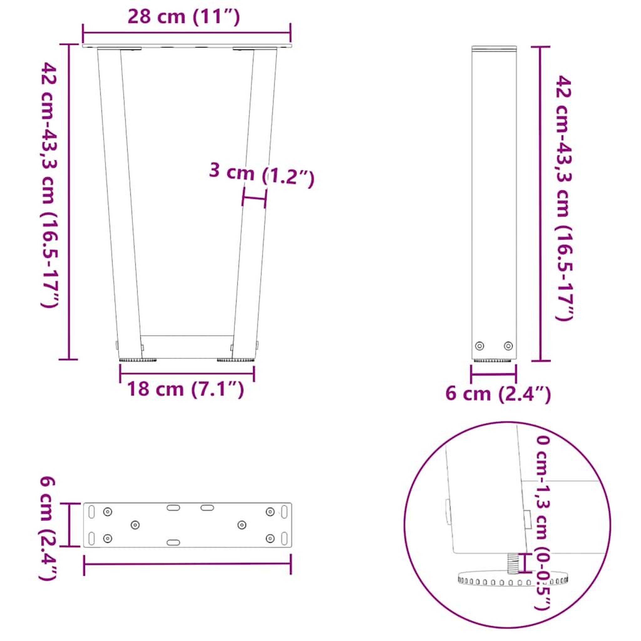 Voir la diapositive 6 : VIDAXL Pieds de table a manger forme de V 2 pcs blanc 28x(42-43,3) cm