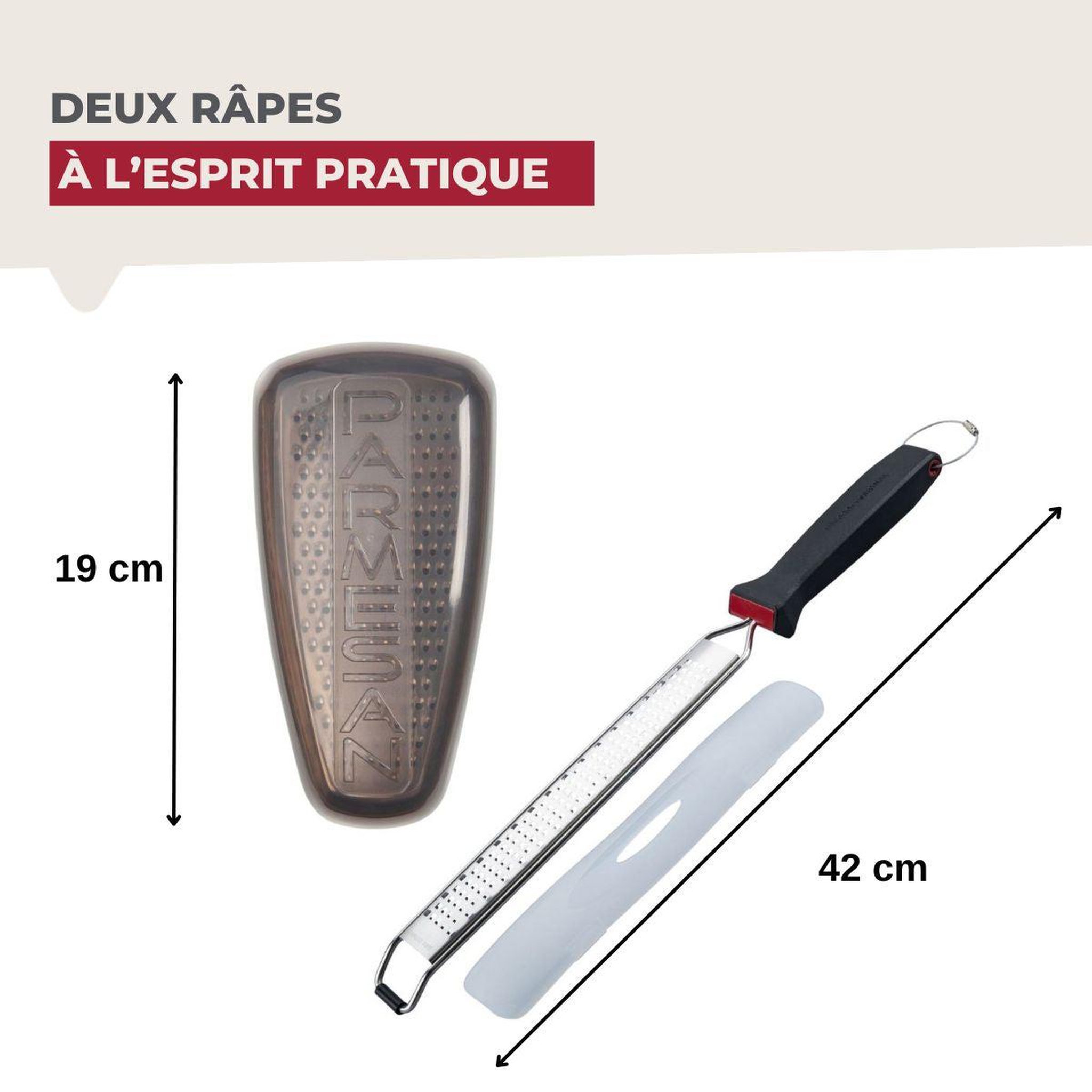 Voir la diapositive 3 : Fackelmann Duo râpe à zeste longue à gros grain avec couvercle de protection 42 cm et râpe à parmesan et sa boîte de rangement 19 cm fm professional gourmet