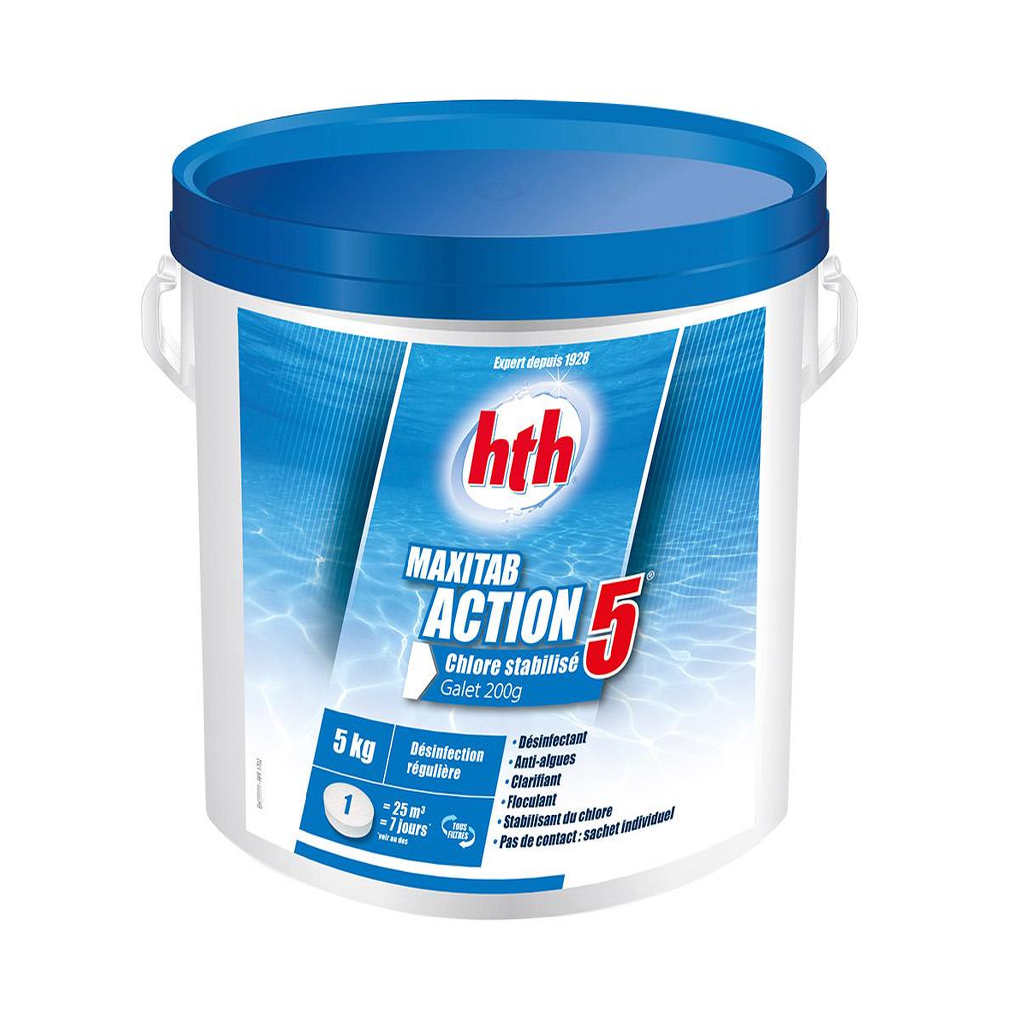 Voir la diapositive 1 : HTH Chlore 5 actions en galets Maxitab 5 kg - HTH