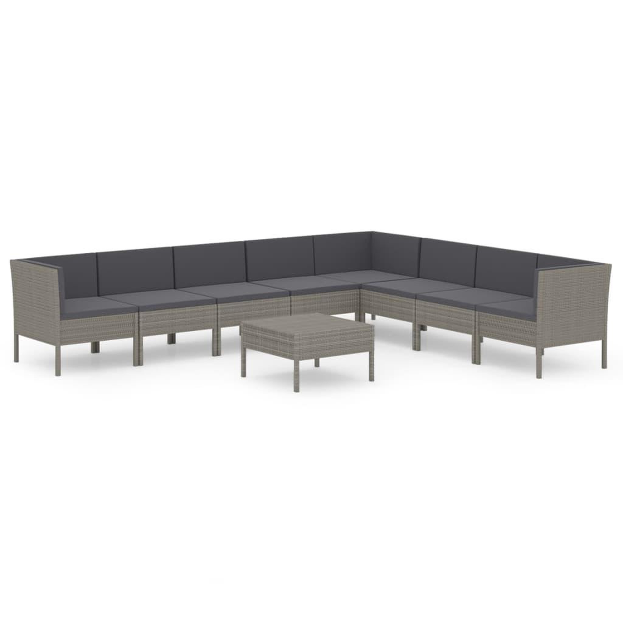 Voir la diapositive 2 : VIDAXL Salon de jardin 9 pcs avec coussins Resine tressee Gris