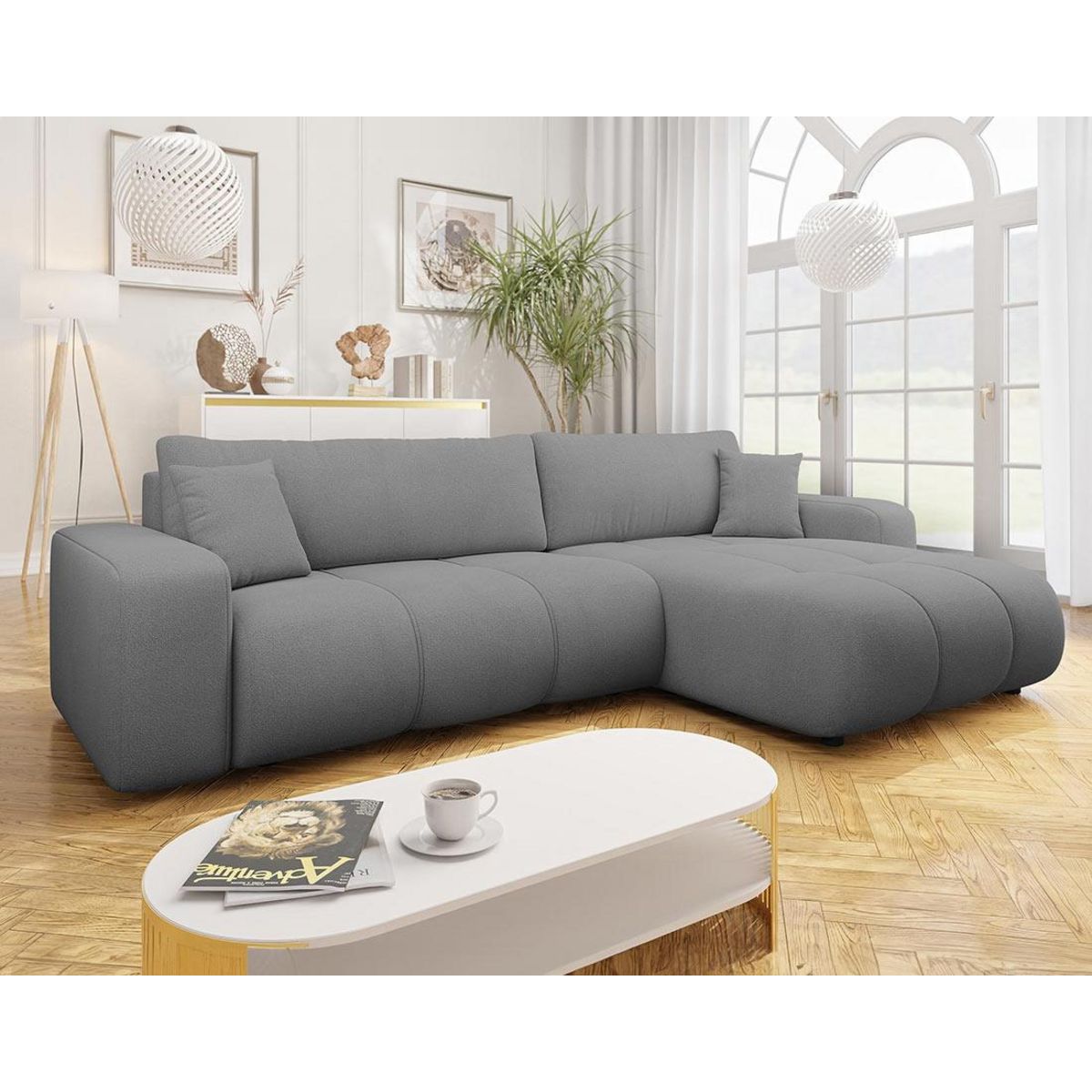 BEST MOBILIER Nicole - canapé d'angle réversible 5 places convertible avec coffre en tissu