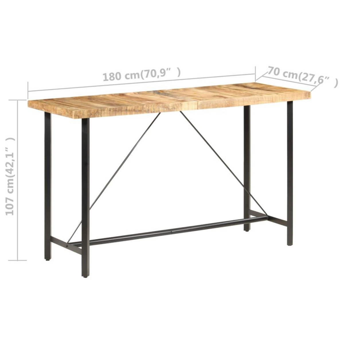 VIDAXL Table de bar 180x70x107 cm Bois de manguier brut