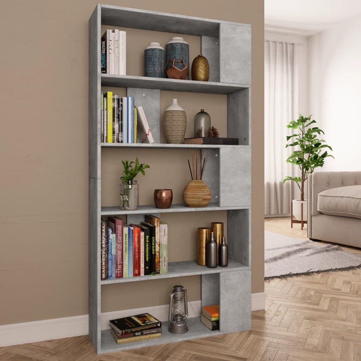 VIDAXL Bibliotheque/Separateur de piece Gris beton Bois d'ingenierie