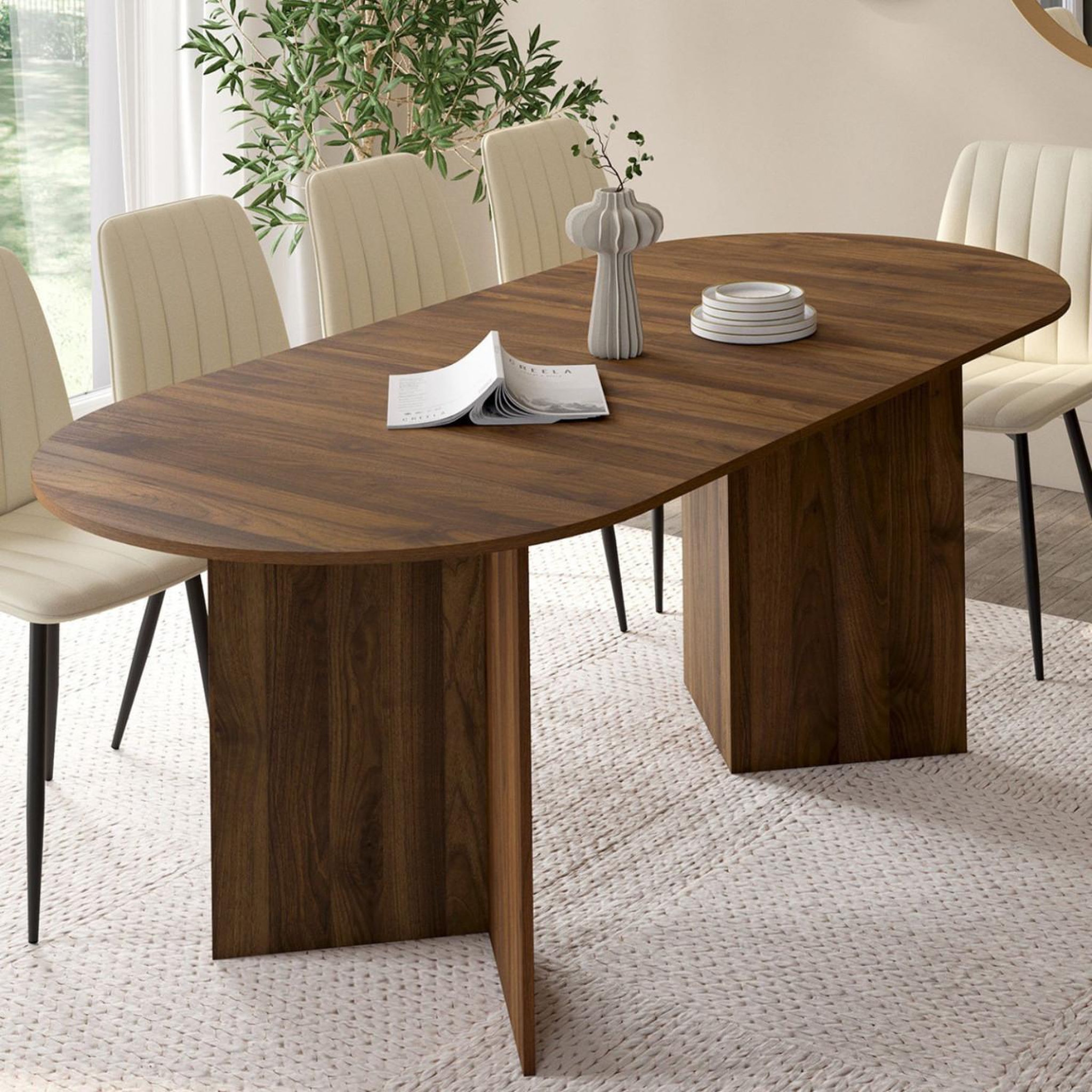 Voir la diapositive 2 : ID MARKET Table à manger extensible ovale marthe 6 -10 personnes noyer 160-200 cm
