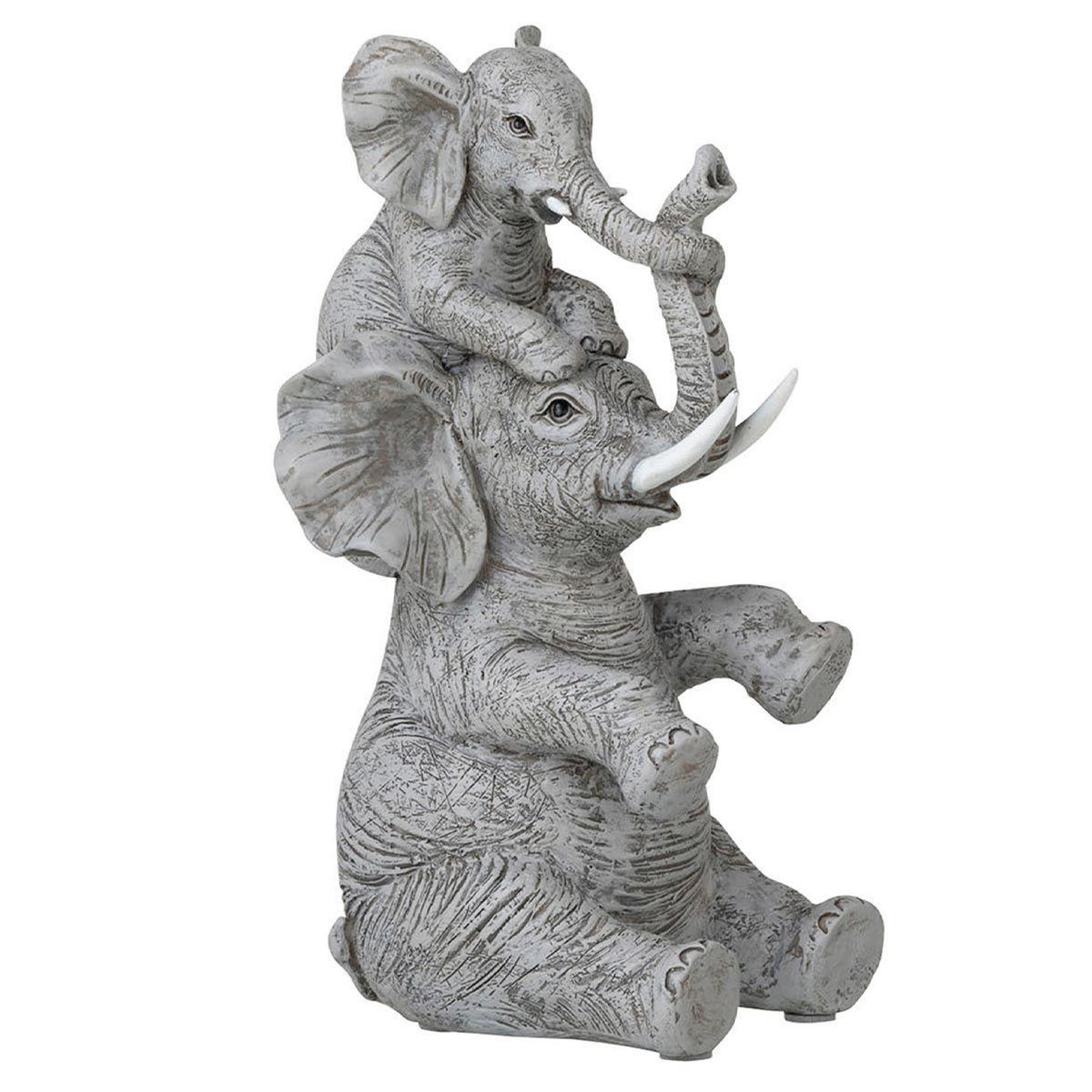 J-LINE Statuette déco  éléphant avec enfant  23cm gris