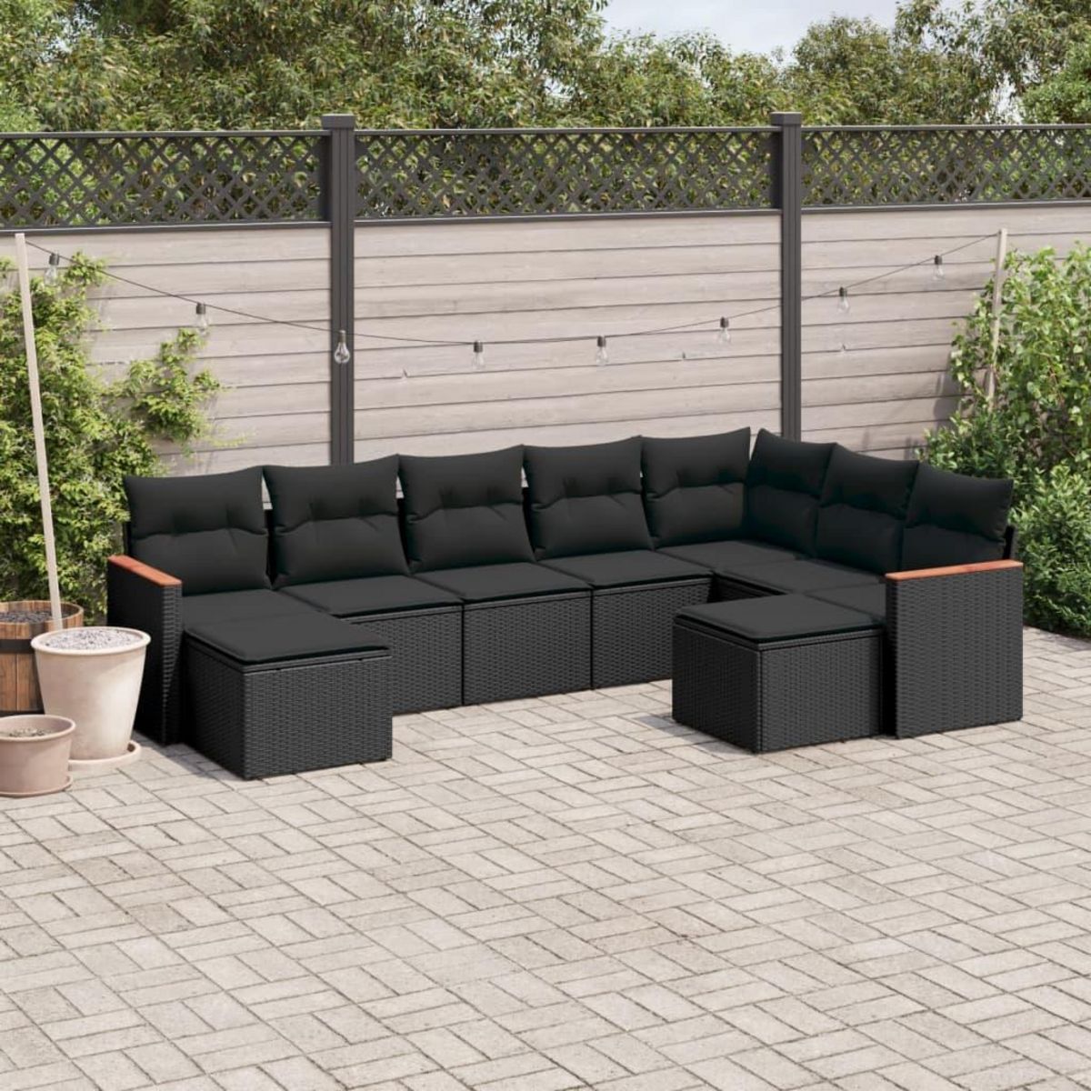 VIDAXL Salon de jardin 9 pcs avec coussins noir resine tressee