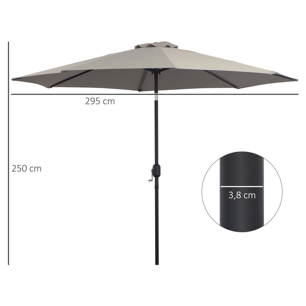 OUTSUNNY Parasol inclinable octogonal Ø 3 x 2,45 m ouverture fermeture par manivelle métal polyester haute densité gris clair